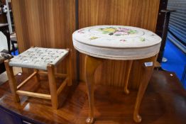 A woolwork stool and a strung stool