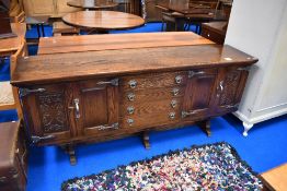 A vintage sideboard in the Old Charm/Jaycee or similar style with pewter hardware, width approx.