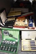 A good collection of boxed and cased flatware and cutlery including tea spoons, fruit knives and