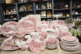 A large collection of Myott red print Royal Mail pattern part dinner and tea service.