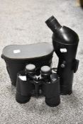 An Adventuridge 20 60x60 monocular of telescope with a pair of Prinz 10x50 binoculars.