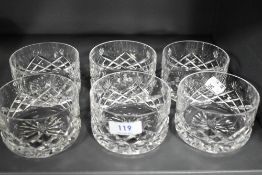 A set of six Cumbria Crystal glass tumblers in the Keswick cut.