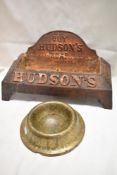A genuine late Victorian Hudson's soap advertising dog or pet cast iron water bowl with a similar