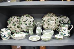 A selection of Masons Chartreuse and Wedgwood Sage Green Jasper Ware.