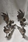 Two pairs of vintage silver plated Bird studies including a pair of pheasants and a pair of fighting