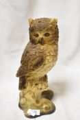 A mid century chalk ware study of an owl 31cm tall.