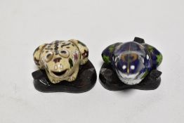 Two modern small cloisonne frog enamel studies.