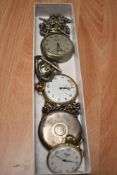 Four vintage pocket watches including Ingersol Yankee with HM silver chain and similar with a 925