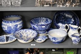A selection of blue and white ware ceramics including Late Mayers, Cauldon and Wedgwood
