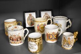 A selection of Royal Coronation wares including Aynsley and two porcelain hand painted plaques.