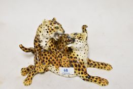 A mid century Italian Ronzan Cheetah animal figure group study. Having repairs to tail and paw.