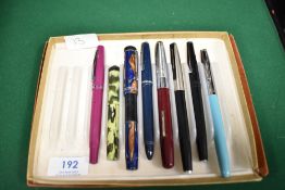 A selection of Eight Platignum fountain pens various style. All in fair condition