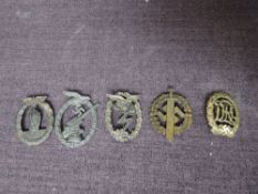 Five German WW2 Period Badges Kreigsmarine Minesweeper, Anti Aircraft Flak Battle, Ground Assault,