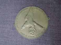A 1930's/40's German Jagdgeschwader Horst Wessel Brass Plaque to Hermann Schmidt bearing Eagle