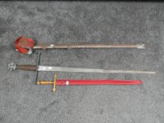 Three reproduction Swords, Medieval Broadswowd, Basket Hilt Sword with scabbard and a Short Sword