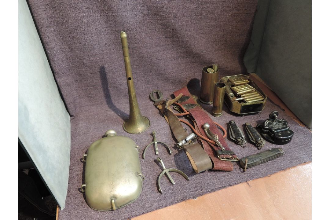 A collection of mainly Military items including a tin of Used Bullets and Shell Cases, Morse Code
