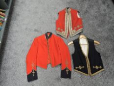 A Red Mess Jacket by Randall & Wallace in poor condition along with a Red & Gold Waistcoat and a