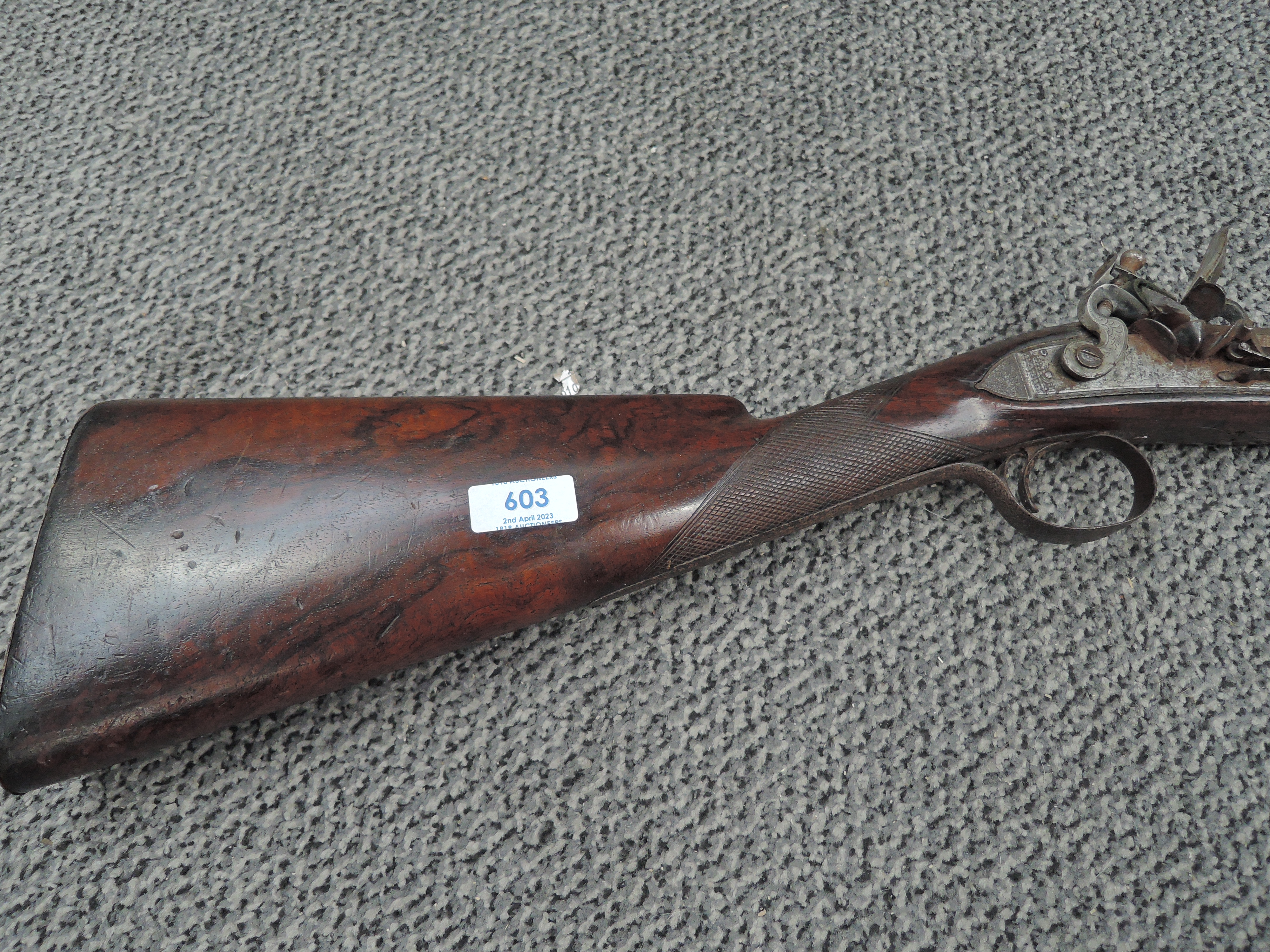 A 19th century or earlier Flintlock Musket having hexagonal and round barrel, marked on barrel in - Image 2 of 8
