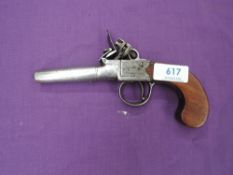 A 18th century Turn Barrel Flintlock Pocket Pistol, named on side of lock Thomas, proof marks
