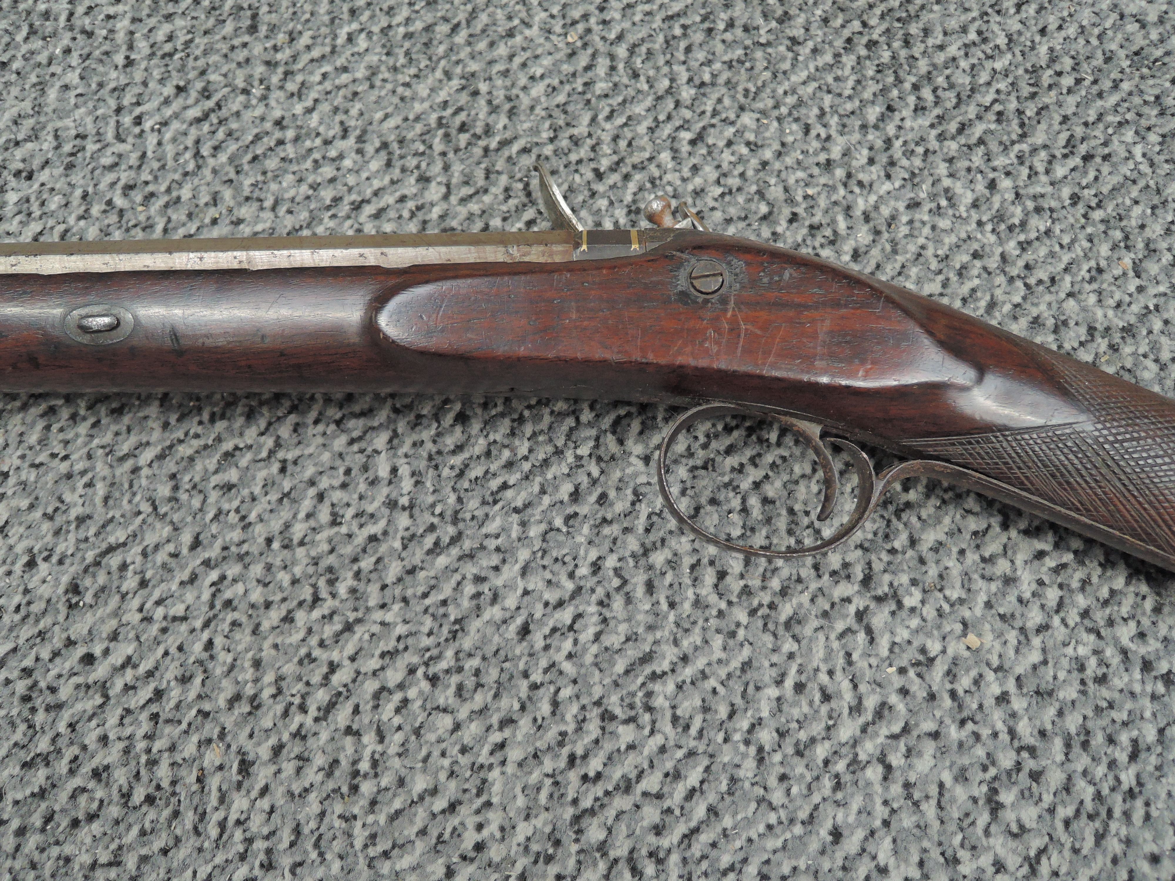 A 19th century or earlier Flintlock Musket having hexagonal and round barrel, marked on barrel in - Image 6 of 8