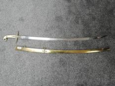 A British 5th Dragoon Gaurds Mameluke Sword 1825 with decorated Blade, decorated double Quillions,