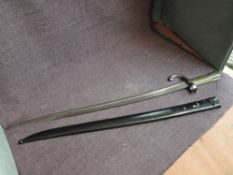 A French Sword Bayonet for the Chassepot Rifle 1866, marked 104 with metal Scabbard marked 7