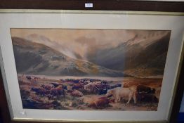Arland (20th Century) after a print Highland Cattle 50 x 82cm mounted oak framed and glazed 79 x