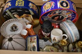 A miscellaneous selection of items including a reproduction money box, a five piece dressing table