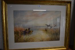 L Emery, (20th century), a watercolour, ducks shooting, indistinctly signed and dated (19)12, 39 x