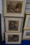 Henry G Walker, (20th century), after, three etchings, inc village, 22 x 27cm, framed and glazed, 35