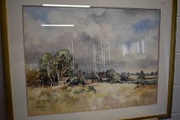 Robert Halner, (contemporary), a watercolour, homestead, signed, 55 x 74cm, mounted gilt effect
