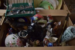 A selection of collectables including a Goebel Bullfinch study, floral pig money box, cat study