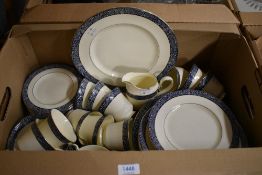 A Minton 'Mandeville' partial dinner service having cream ground with blue band and foliate details,