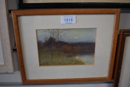 G Oyston, (20th century), a watercolour, moonlit lake, signed, 10 x 14cm, later mounted framed and