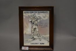 A KS ceramic tile with military imagery A call from the Dardanelles, Enlist Now.