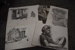 Three mid century sketch book pads including Nudes, Portraits and Architecture.