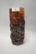 A mid century Mdina studio art glass vase in green blue and red ground 20cm tall.