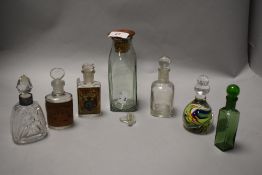 A selection of small antique bottles including Perfume, cut glass with HM silver collar and a