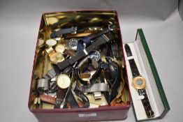 A box full of mens wristwatches including Avia, Citizen and Sekonda.