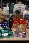 A good selection of vintage and mid century studio art glass including Two pieces of Murano Sommerso