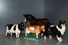 Four animal studies, to include Beswick collie dog, Beswick Friesian cow and Channel islands