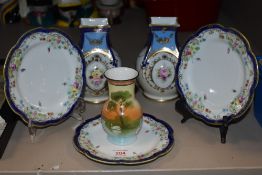 A selection of vintage Japanese Noritake including a pair of bomb form gilt and blue glaze vases.