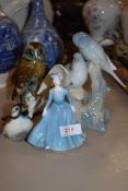 Four figure studies including Budgies, Tawney owl and Coalport Ann