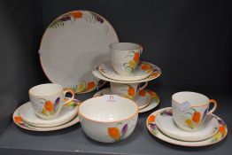 An Art Deco Gibson's Crocus pattern hand painted part tea service.