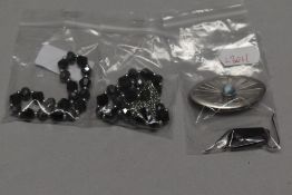 Three black jet style Hematite jewellery items and Moda brooch.