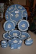 A selection of Wedgwood Jasper ware in pale blue.