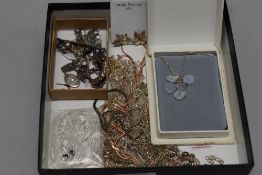 Costume jewellery including HM silver necklaces, trinkets and earrings.