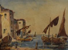 Van Meer, (20th century), an oil painting, Mediterranean sea port, signed, 45 x 60cm, golden oak