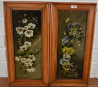 A pair of oil on board still life or botanical studies, pansies and dog rose, unsigned, within