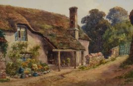 Lewis Mortimer, (19th/20th century), a watercolour, thatched country cottage, signed and dated 1920,